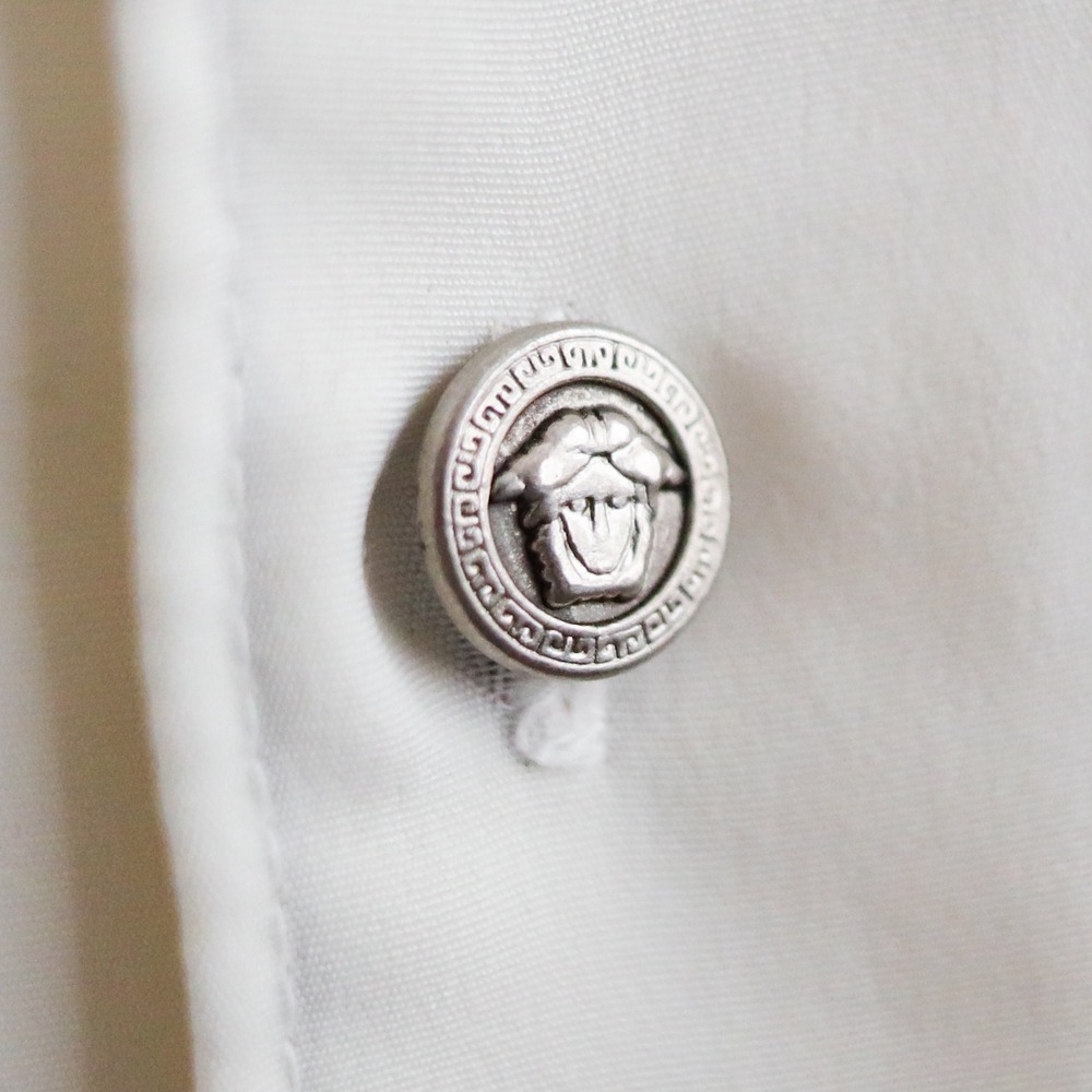 Vintage Versace Jeans Couture‎ Button Up Shirt Mens L Ivory Medusa Short Sleeve - Picture 6 of 16